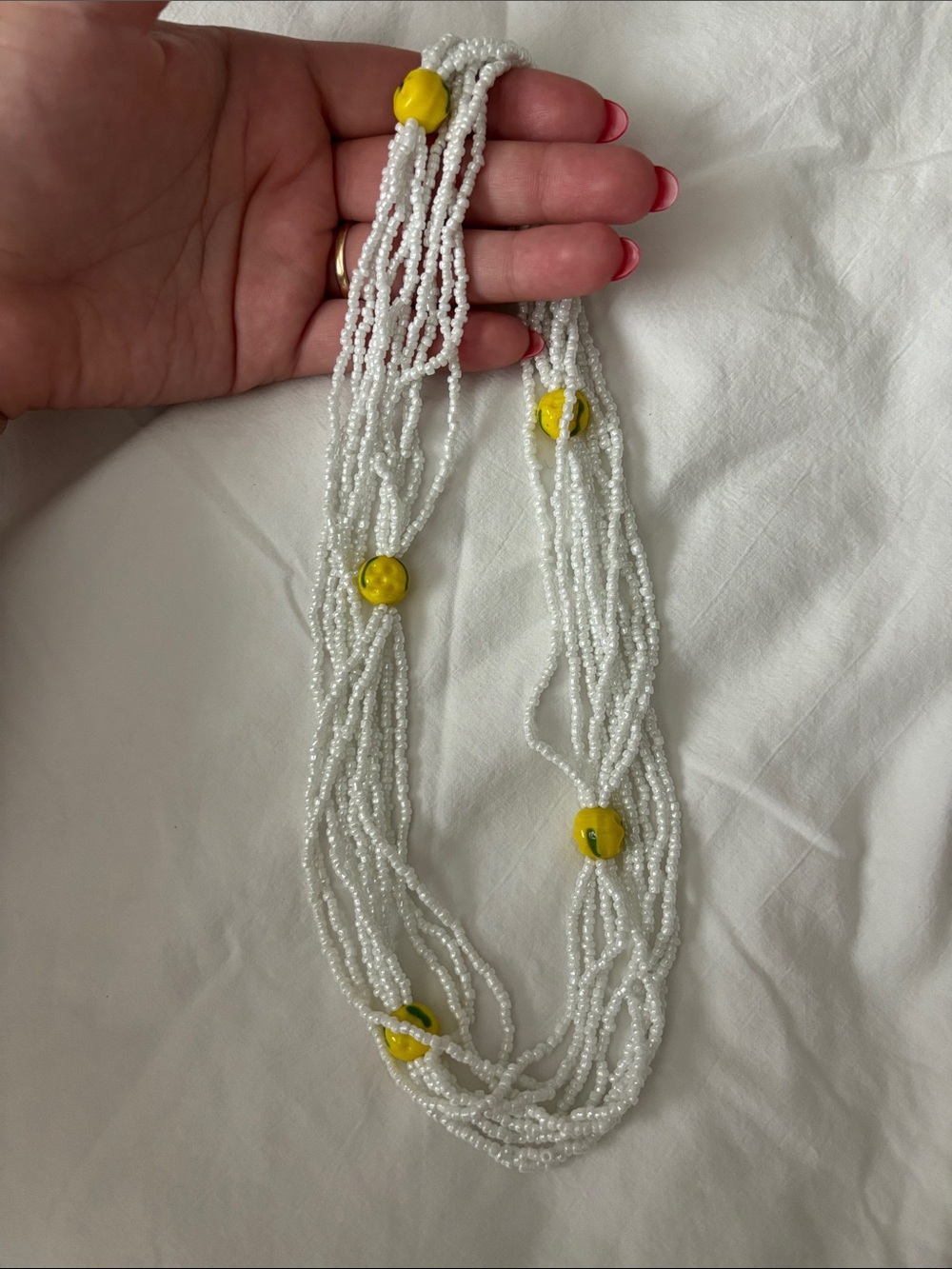 Antica Sartoria White Seed Bead Necklace with Yellow Accent Beads